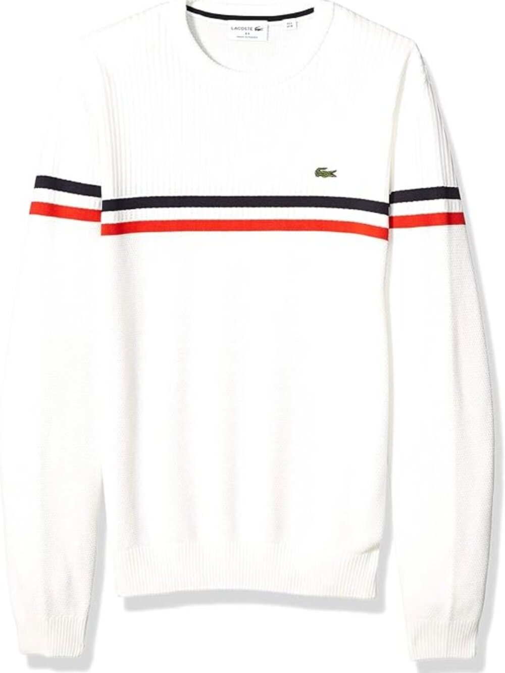 Lacoste Men's Long Sleeve Mix Stich 2 Stripe Sweater 4XL BNIP white/navy/red